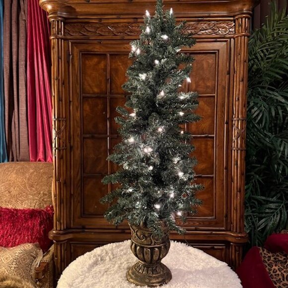 4ft Prelit Indoor Outdoor Tree in Weighted Resin Bronze Patina Pot Clear Lights - Picture 1 of 14